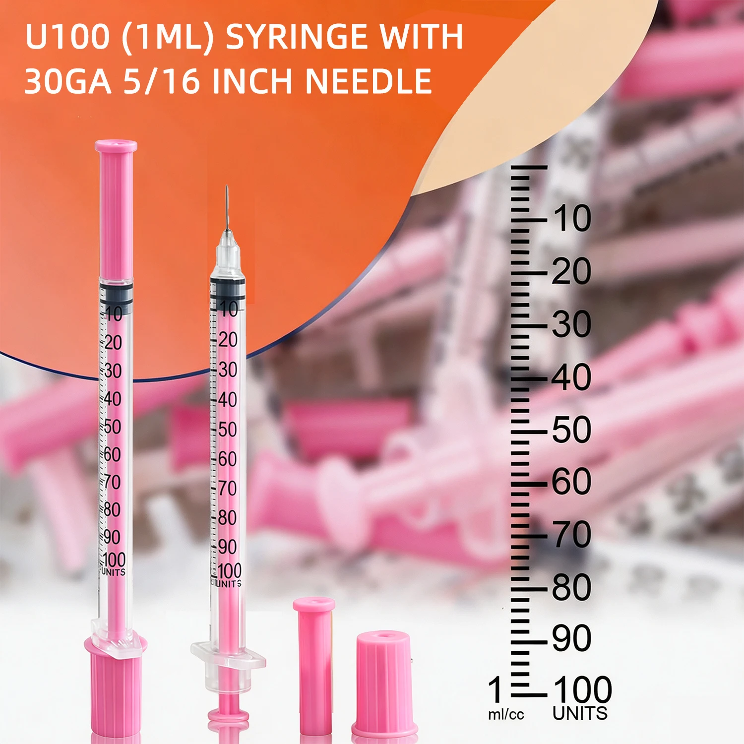 25/100 Stück 1ml 30G 8mm Sterile Insulinspritze mit Nadeln, rosa Kappe, einzeln verpackt, Einweg-Kunststoff-Kosmetikspritze – Detail 3