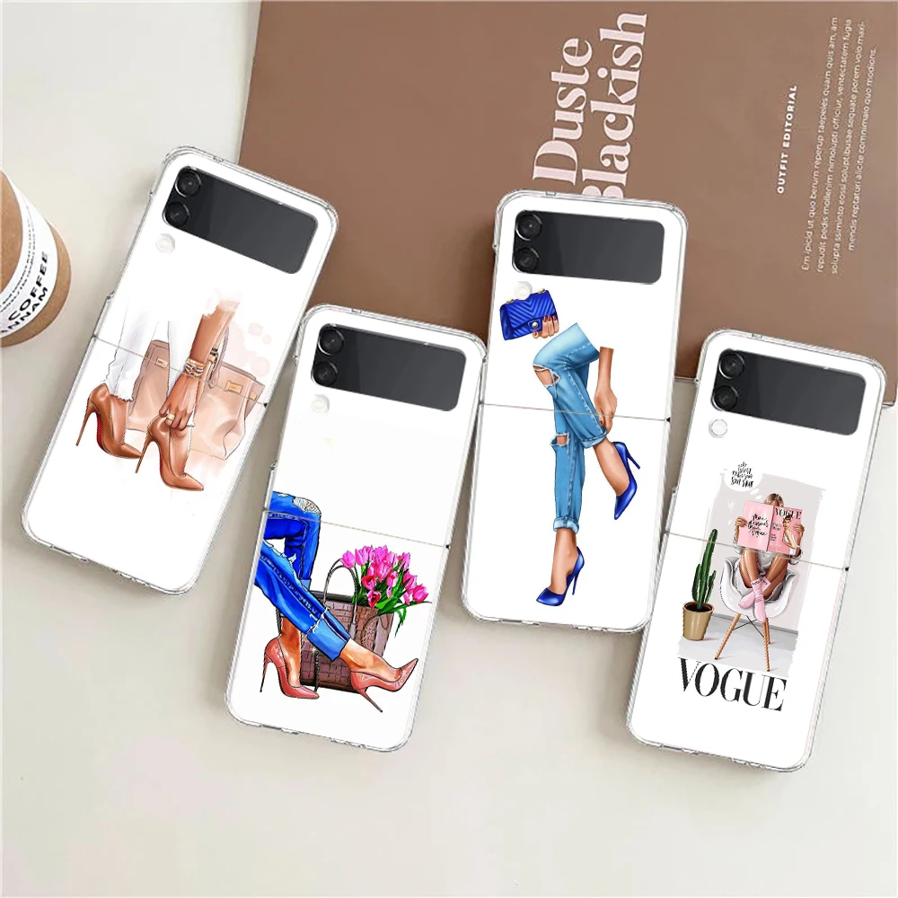 Phone Case For Samsung Galaxy Z Flip 3 4 5 Hard Folding Clear PC Bumper Girl Women Coffee Miss For Samsung Z Flip 6 Cover