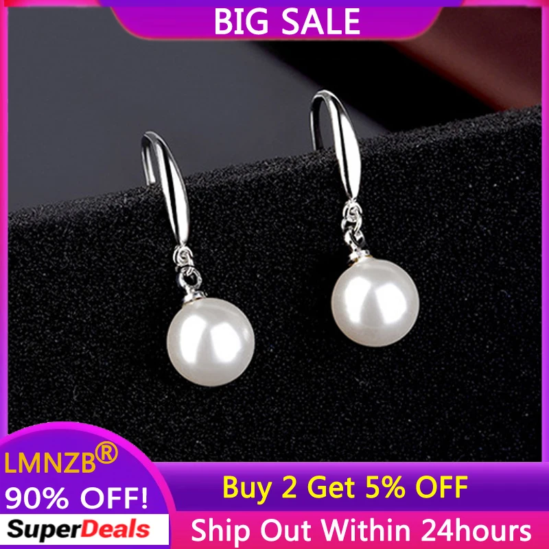 Allergy Free Tibetan Silver Earrings For Women Round 10mm Imitation Pearls Ball Hook Earrings Eardrops Bridal Wedding Jewelry