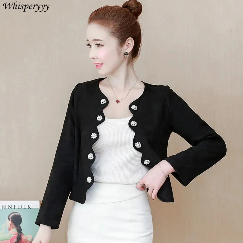 

Korean Style Short Blazer Jacket Women Slim Long Sleeve Button Cardigan Tops Spring Autumn Fashion Suit Coat Vintage Clothes