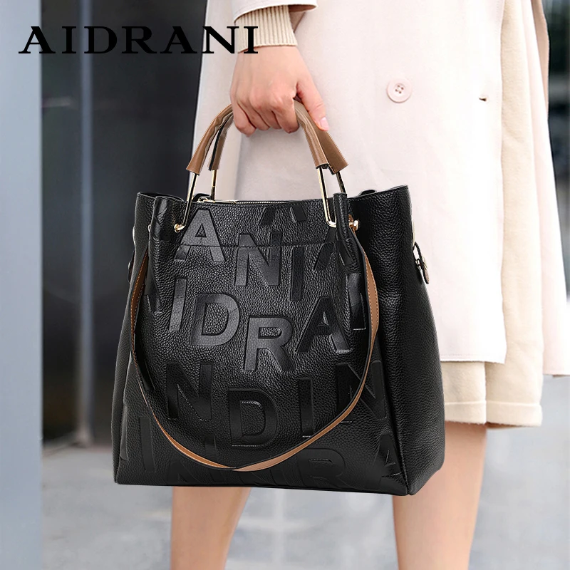

Aidrani 2024 Genuine leather fashion women handbag large capacity letter pattern cowhide Shoulder bag