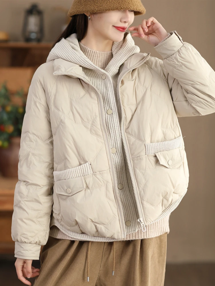 2024 Winter New Women Jacket Detachable Hood Short Down Jacket 90 White Duck Down Thickened Fake Two Pieces Jacket Women\'s Coat