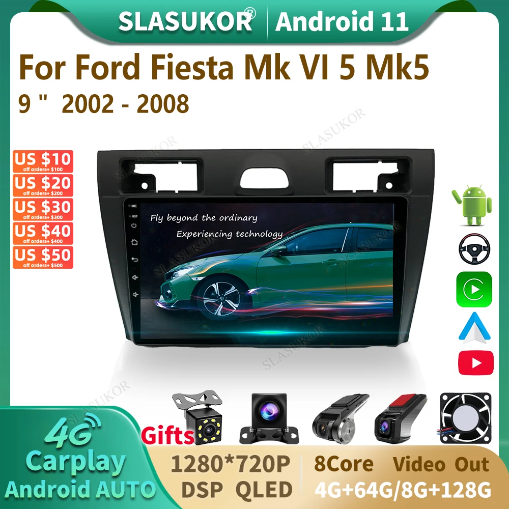 9 Inch For Ford Fiesta Mk VI 5 Mk5 2002-2008 Android Car Radio Multimedia Video Player Audio Stereo Player Navigate Carplay