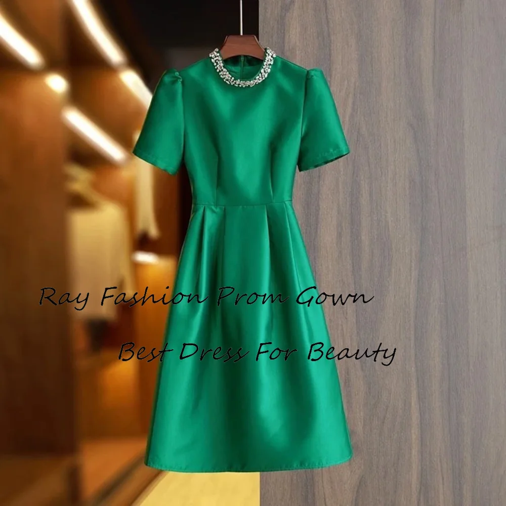 

Ray Fashion Short Mini Evening Dress O Neck With Short Sleeves Crystal Beading For Women Formal Occasion Above Knee Length