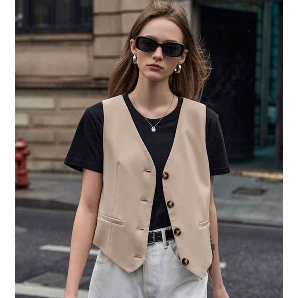 

Women's Suit Vest Single-breasted Casual Fashion Vest Elegant Slim Fit Outer Work Wear Vests for Women Summer Coats Jackets