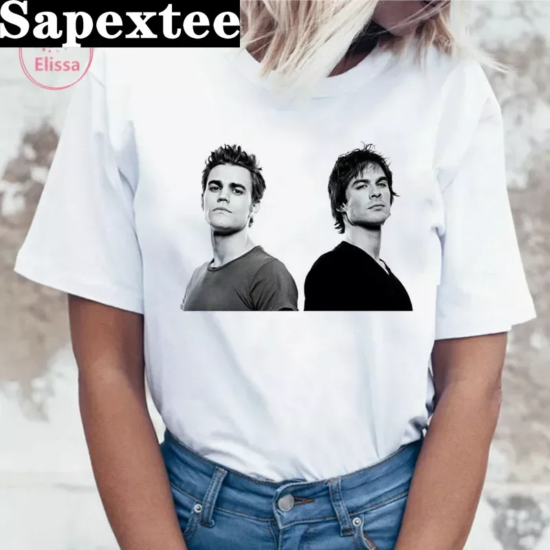 Damon salvatore the vampire diaries Chronicles vampiricas t-shirt tshirt Women T shirt 90s Cool Women T-shirt Streetwear Tops