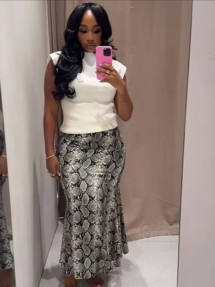 Moda impressa cintura alta a linha saia feminina solta fino ajuste saias longas primavera outono senhora comute rua vestido casual 2025 novo