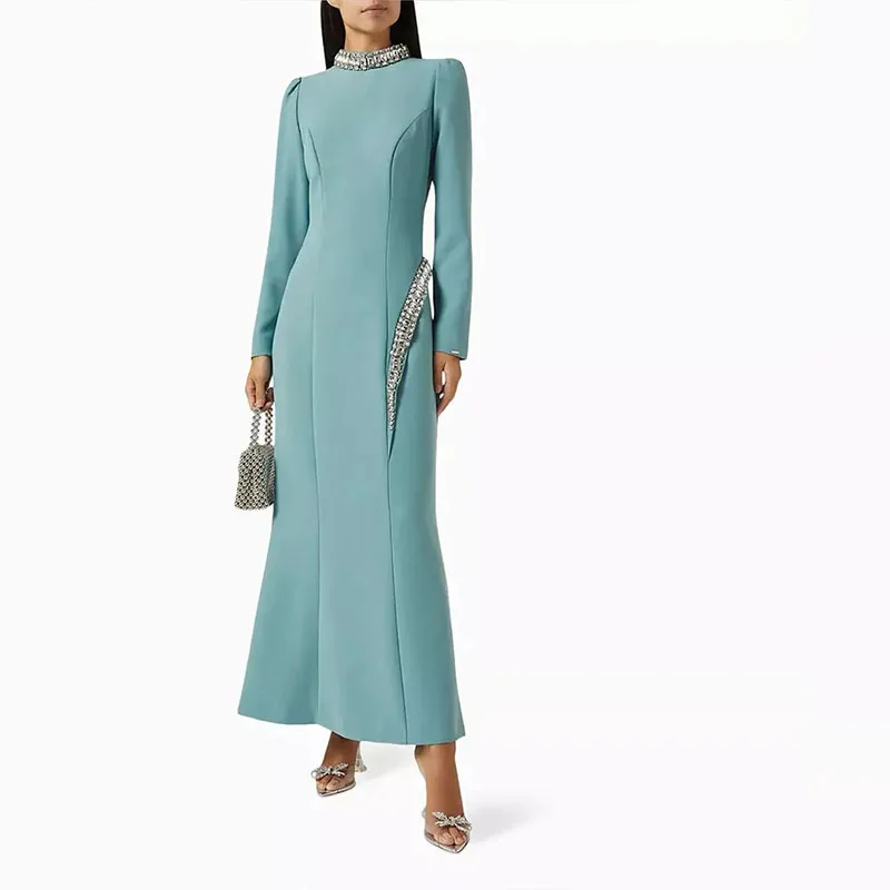 Robe de Rhà col rond pour femme, manches longues avec longueur de rinçage, robe de soirée de mariage, robe de soirée formelle, quelle que soit, Arabie saoudite, 2024