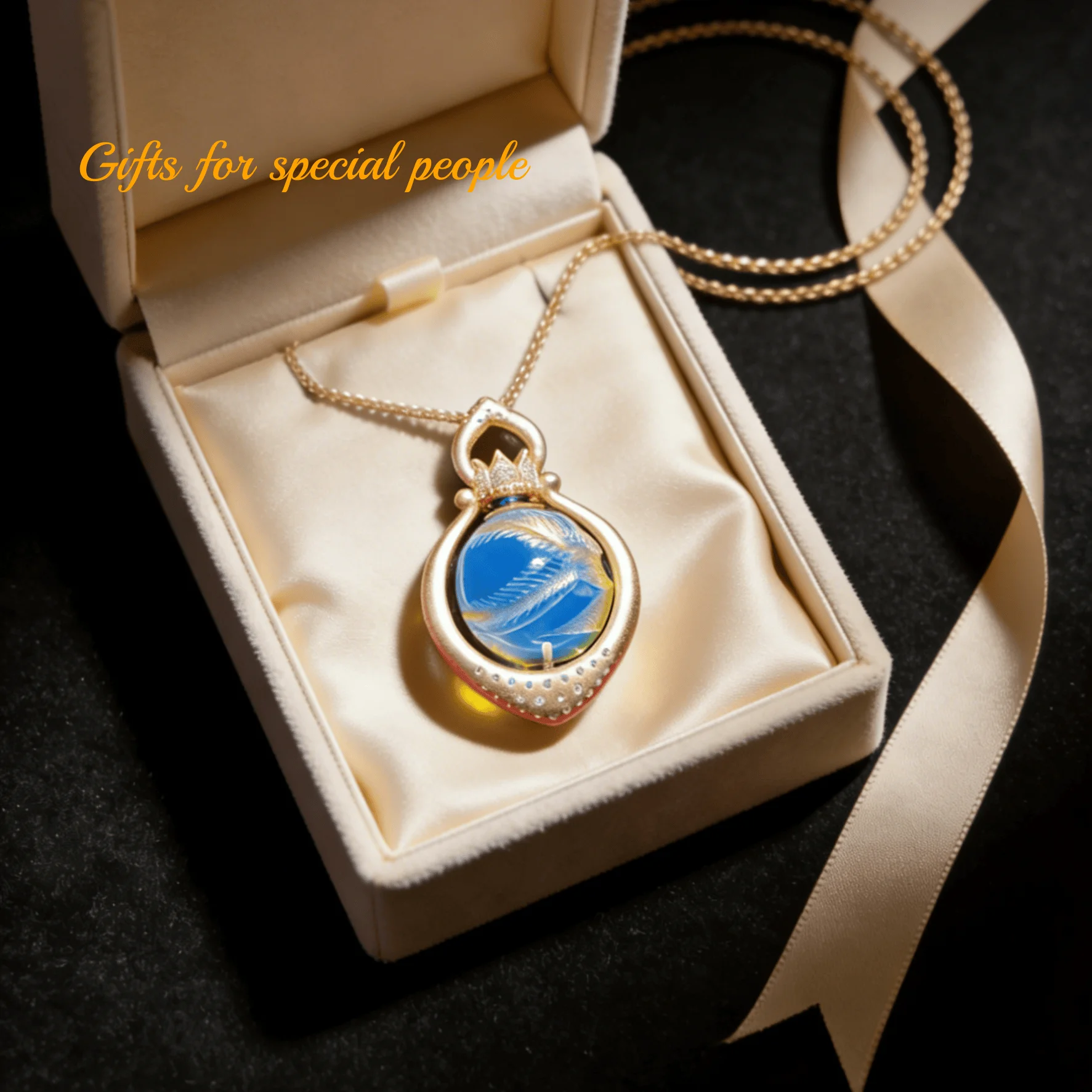 

12mm Natural Blue Amber Pendant 925 Silver Crown Feather Carving Luxury Jewelry Gift for Women