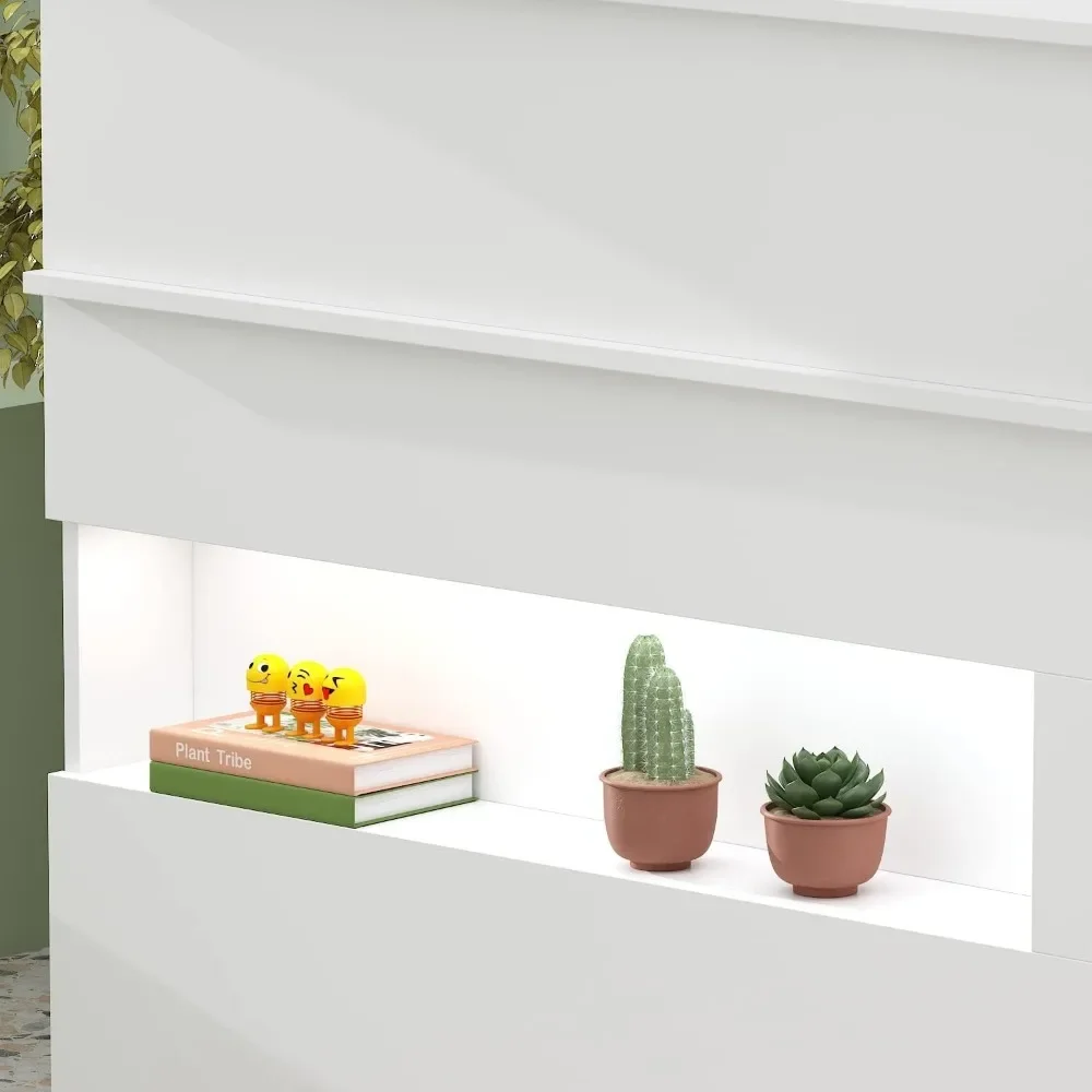Reception Desk with Light, Display Shelf & Lockable Drawers, Office Desk Reception Counter Table with Keyboard Tray and Door image 5