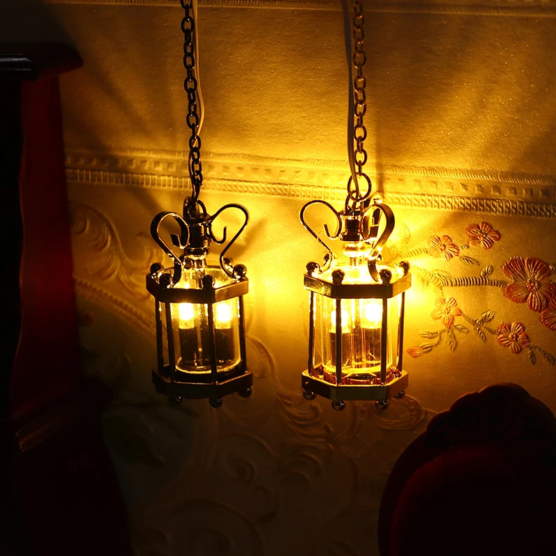 C 1:12Dollhouse Miniature Lamp Glass Shade Ceiling Lamp Chandelier LED Light Wall Lamp Lighting Home Furniture Model Decor Toy
