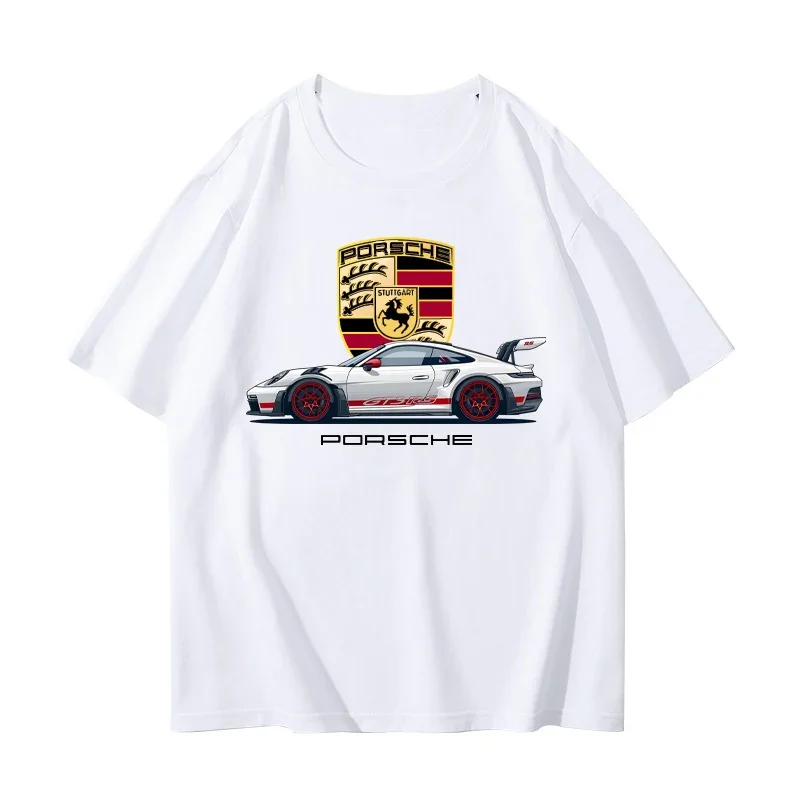 Porsche GT3 911 car themed printed pattern short sleeved RMB car enthusiast men's pure cotton T-shirt