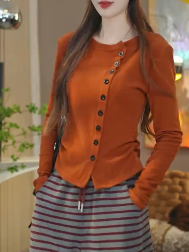 

Faionable Large Size Knitwear Spring 2025 Women's Sle Slanted Bule Waist-Cinching Top Korean Version All Body pes