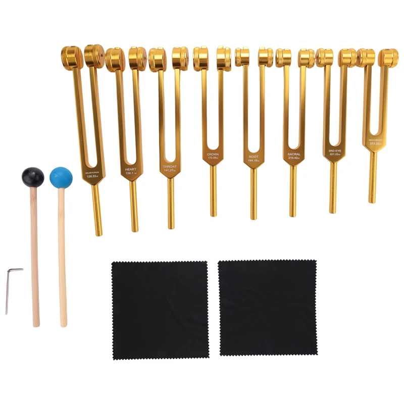 

A46T Tuning Fork, 7 Chakras+1 Soul Purpose Weighted Tuning Forks,Aluminum Alloy Instrument 126.22-141.27 Hz Etc.Golden