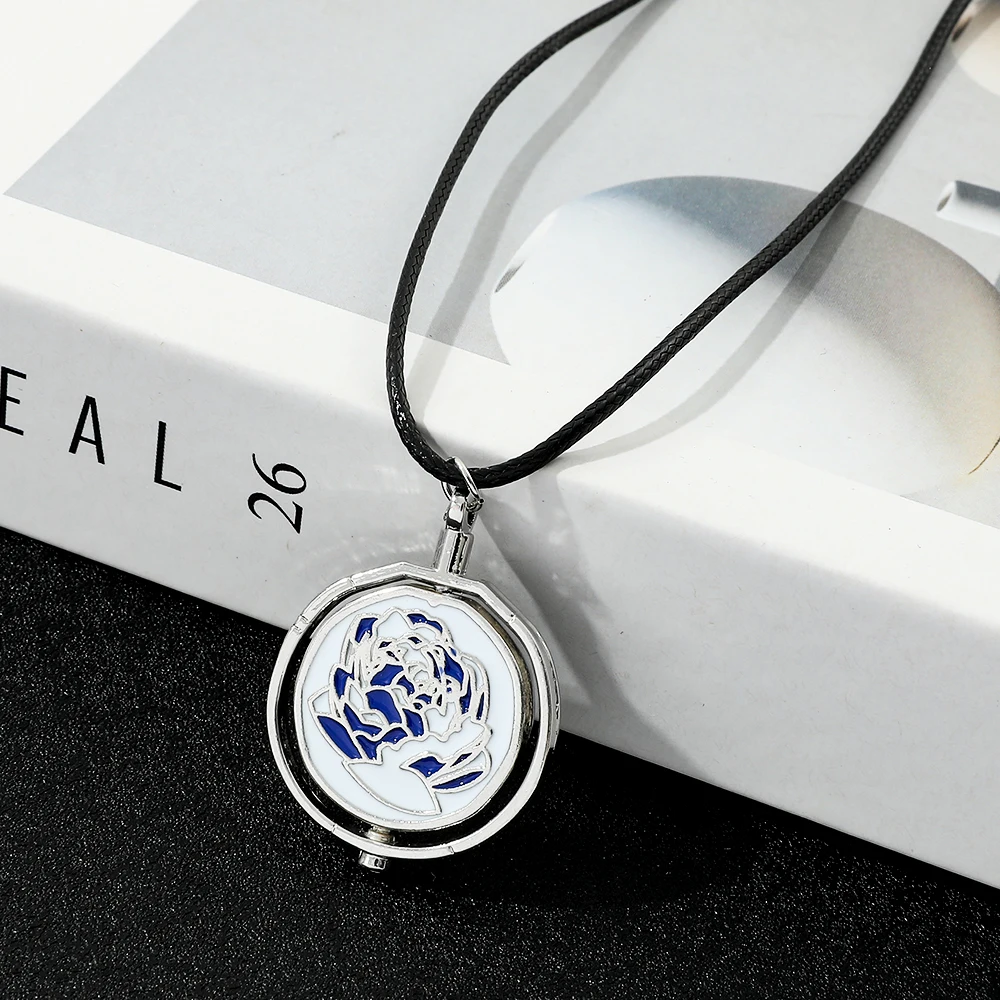 Jinx Blue Rose Rotatable Charm Metal Necklace - Arcane Season 2 & LOL Game Inspired Pendant Jewelry for Cosplay Accessories