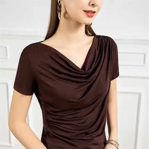 

Women's Modal ort Sve T-irt Sexy Collar Outdoor Clothing Waterproof Winter Travel Gear ex Knitted PVC Fabric