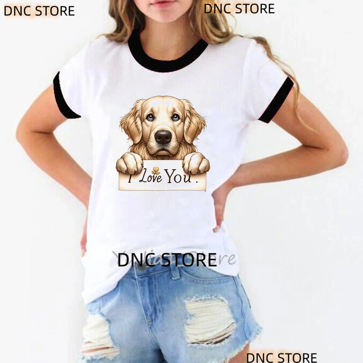 

Tee Shirt Femme Funny Dogs Holding "I Love You" Signs Dog Print Tshirt Women Fashion Harajuku Kawaii Shirt 90s Tshirt Tops