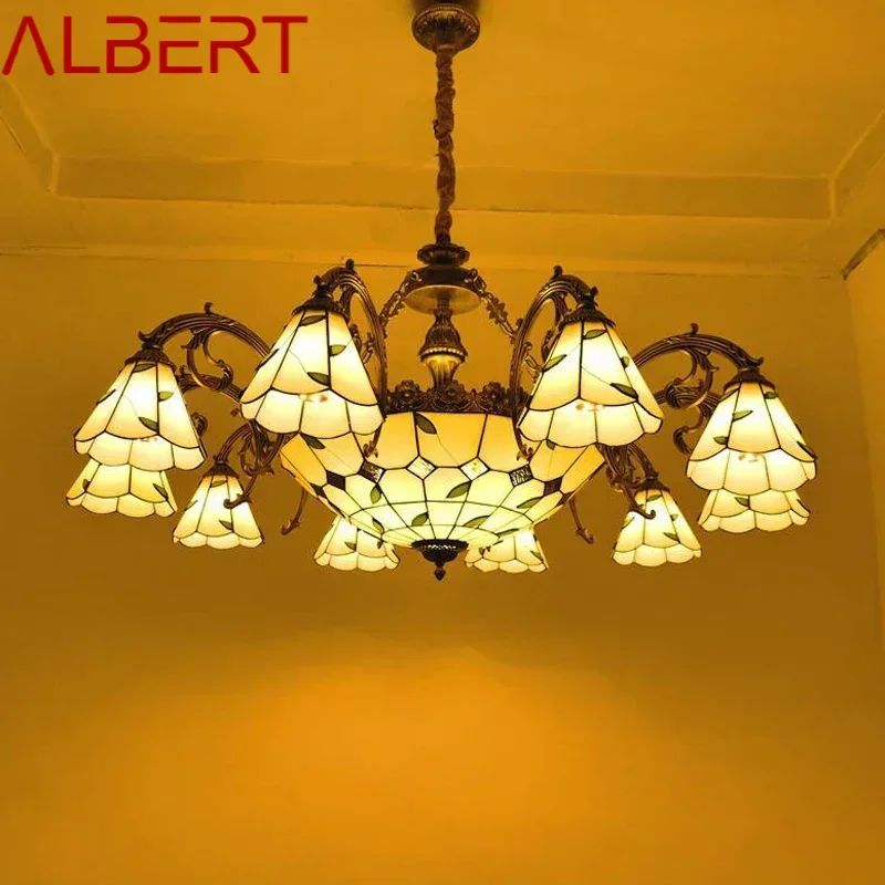 ALBERT Tiffany European Living Room Pendant Lamp Pastoral Vintage Color Glass restaurant Bedroom Hotel Chandelier