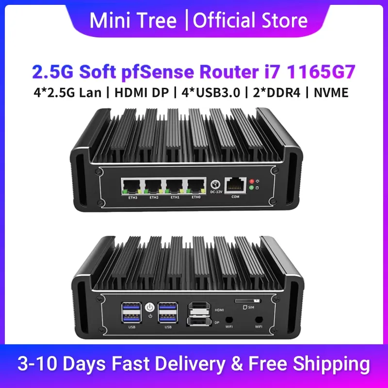 11Th Gen Rugged Industrial Mini PC Computer Core i7 1195G7 Pentium 7505U 4x2.5G LAN Pfsense Soft Router Fanless Mini firewall PC