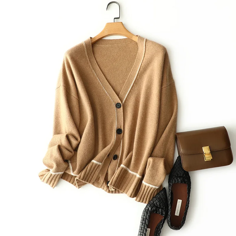 

masigoch winter patchwork cozy outerwear 7gg thick luxury knits 100% cashmere v neck cardigan coat