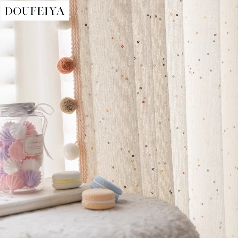Candy Sequins Cream Curtains for Living Room Bedroom Children's Room Dining Cute Custom Size Luxury Modern Fashion Tulle Decor
