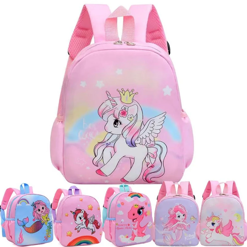 Kindergarten boys and girls burden-reducing and anti-lost fashionable and versatile student bags with cartoon unicorn prints