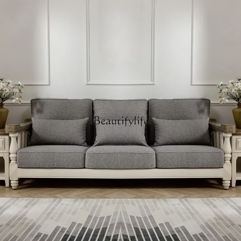 

*American solid wood sofa pure log European fabric complete set of furniture fully dismantled and washed