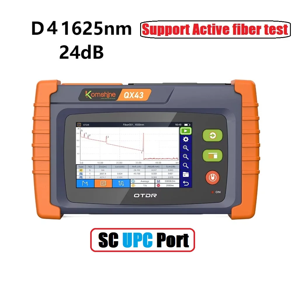 KOMSHINE FTTX OTDR QX43 SM/PON touchscreen OTDR tot 9 golflengten W/OPM, VFL, OLS, RJ45-functie SC/FC-tips kunnen veranderen