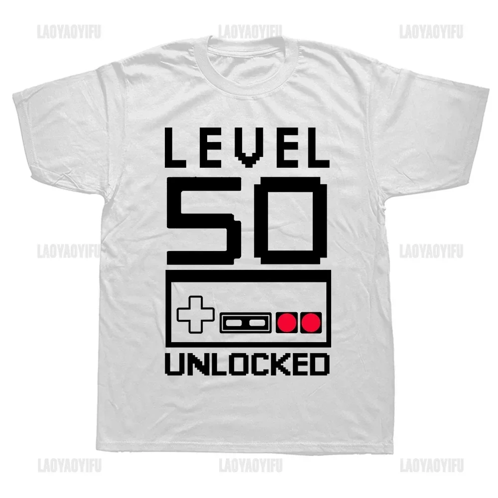 50th Birthday Gift T Shirts Level 50 Unlocked Print Tops Graphiicc Streetwear Short Sleeve O-Neck Harajuku Cotton Unisex Tee