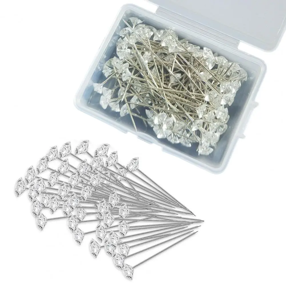 100Pcs/Box Transparent Faux Diamond Bouquet Pins Corsage Pins Elegant Boutonniere Pins Straight Floral Pins DIY Craft