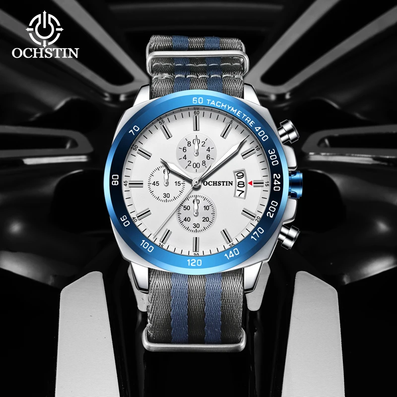 OCHSTIN Men's Luxury Minimalist Pilot Series Wristwatch Man Solid Stainless Steel Band Multi-functional Quartz Movement Watches