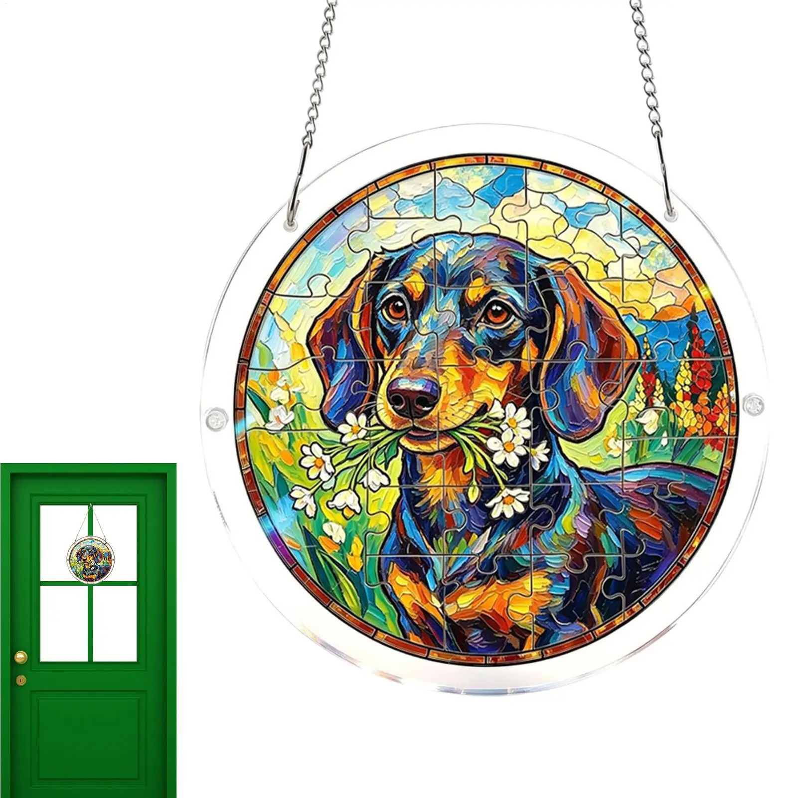 

Dog Suncatcher Realistic Acrylic Dachshund 7.48in Cute Dog Wall Ornament For Door Home Living Room Bedroom Entryway Garden