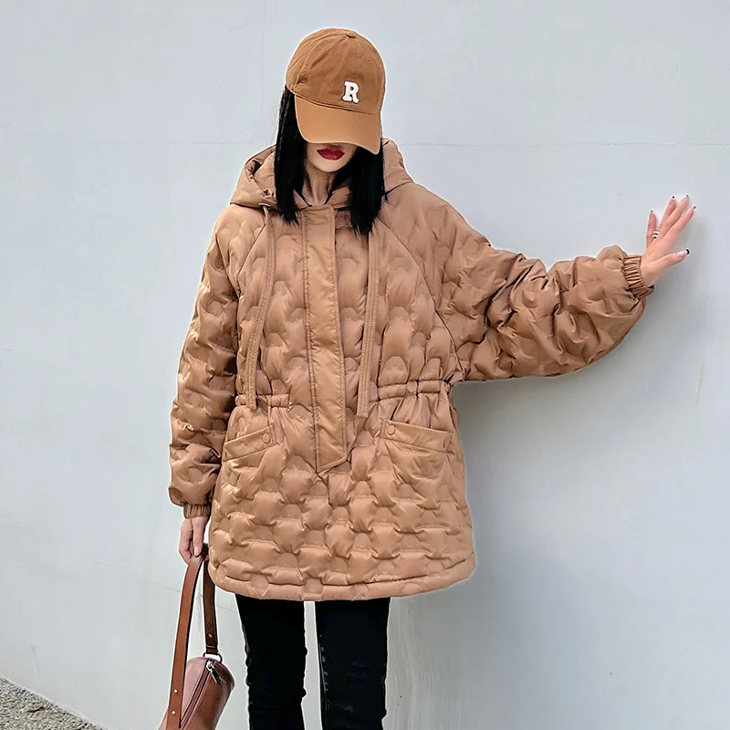 Down Loose Hooded Jacket New Long Sleeve Warm Women Feather Parkas Fashion Tide Autumn Winter 2023