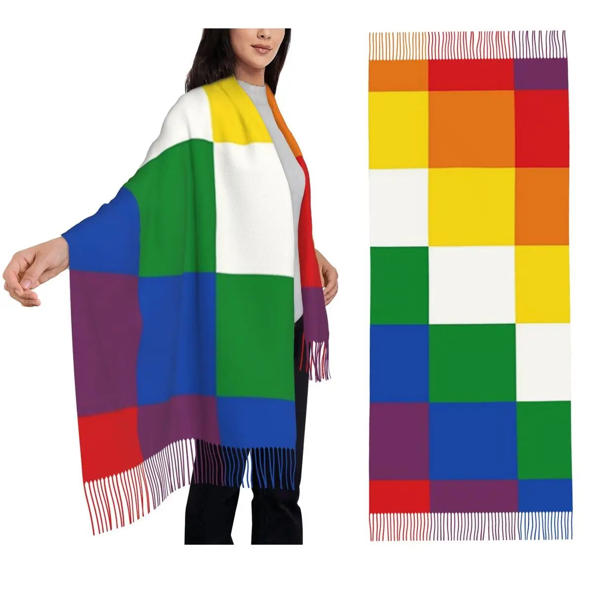 

Шарф Wiphala, шарфы с кисточками для женщин, мягкие теплые шали и накидки, большая осенне-зимняя шаль