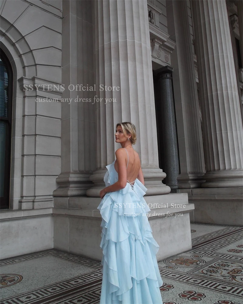 SSYTENS licou cou robes de bal en mousseline de soie volants plage robes de soirée élégante dame robes de soirée فساتmavera personnalisé