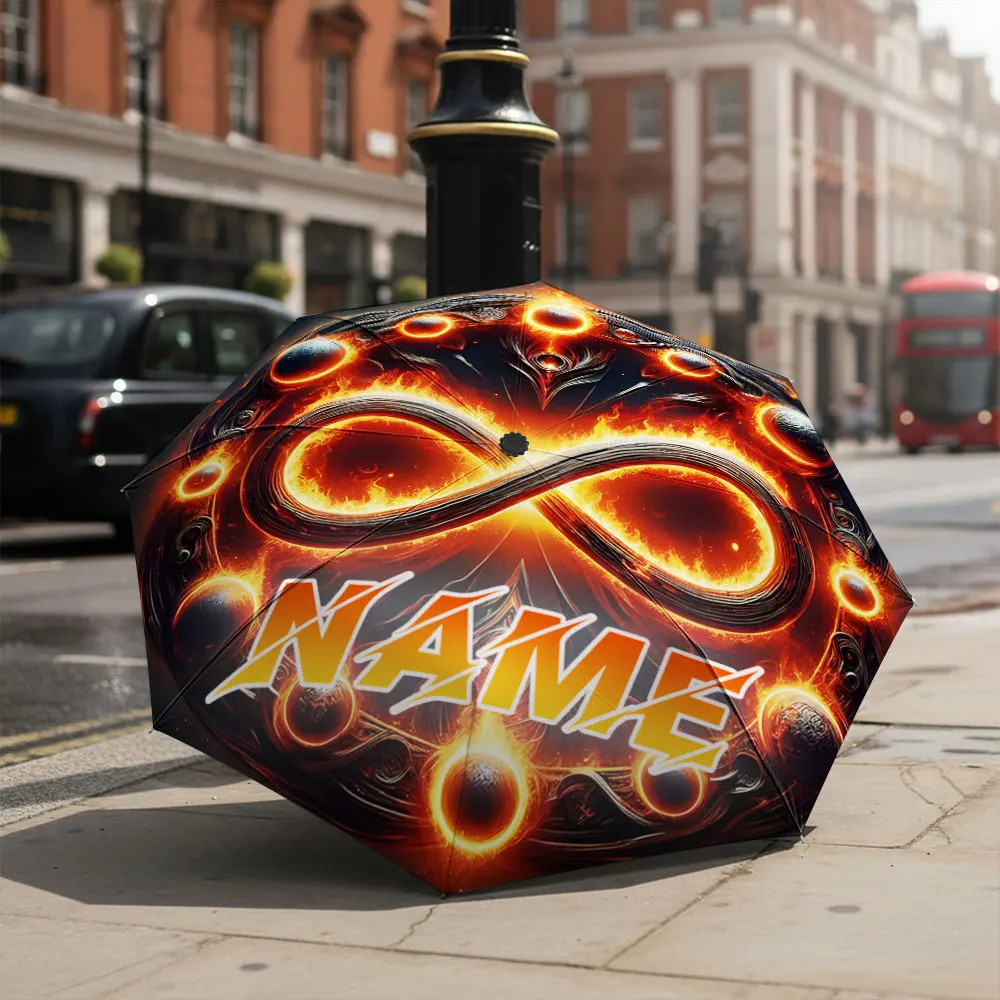 Custom Name umbrella,Fiery Infinity Symbol with Glowing Spheres Design Umbrella