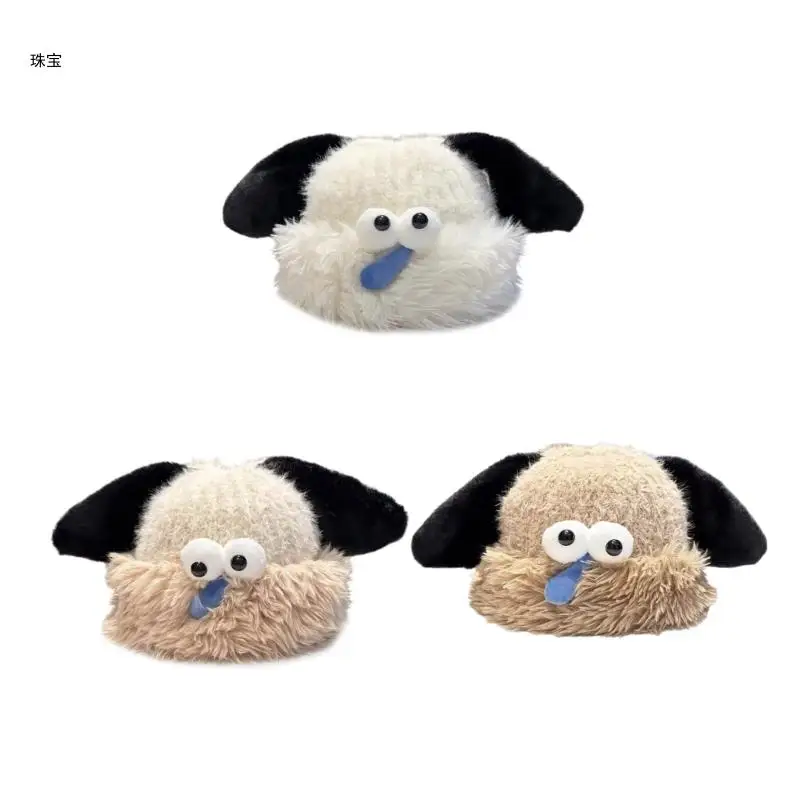 

X5QE Cartoon Puppies Knitted Hat Soft Knitted Winter Hat Outdoor Activity Hat for Youthful Fashion Statements