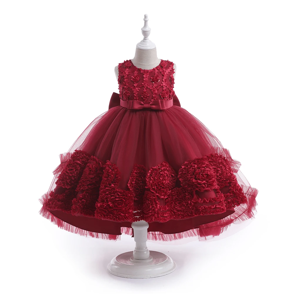 Elegante Trailing Girls Party Dress bambini Costume bambini natale principessa Ball Gown Pageant Flower Girl abiti da damigella d\'onore