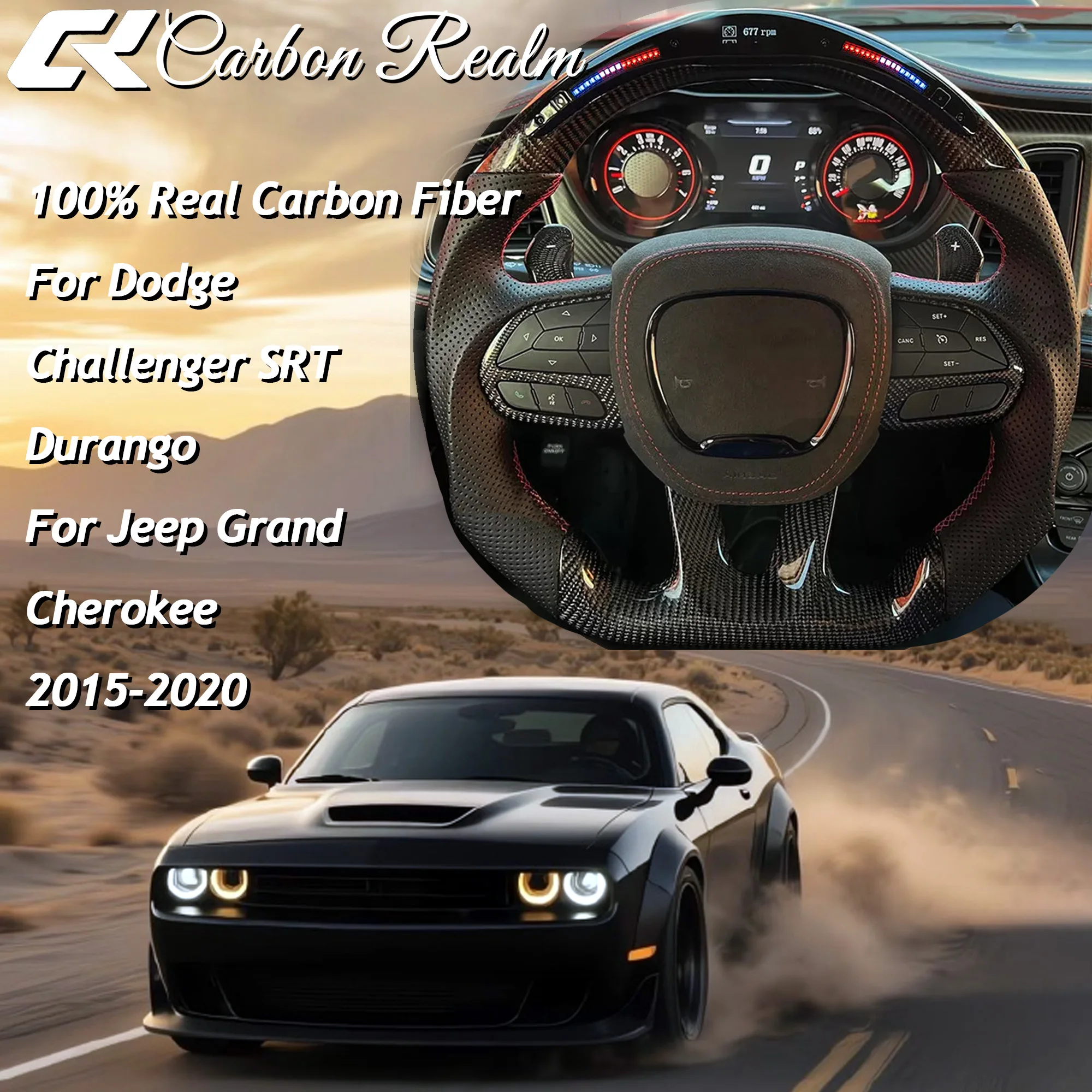 

Светодиодный руль из карбона для Dodge Charger Challenger 2015-2023, Durango 2015-2020, для Jeep Grand Cherokee SRT 2014-2021
