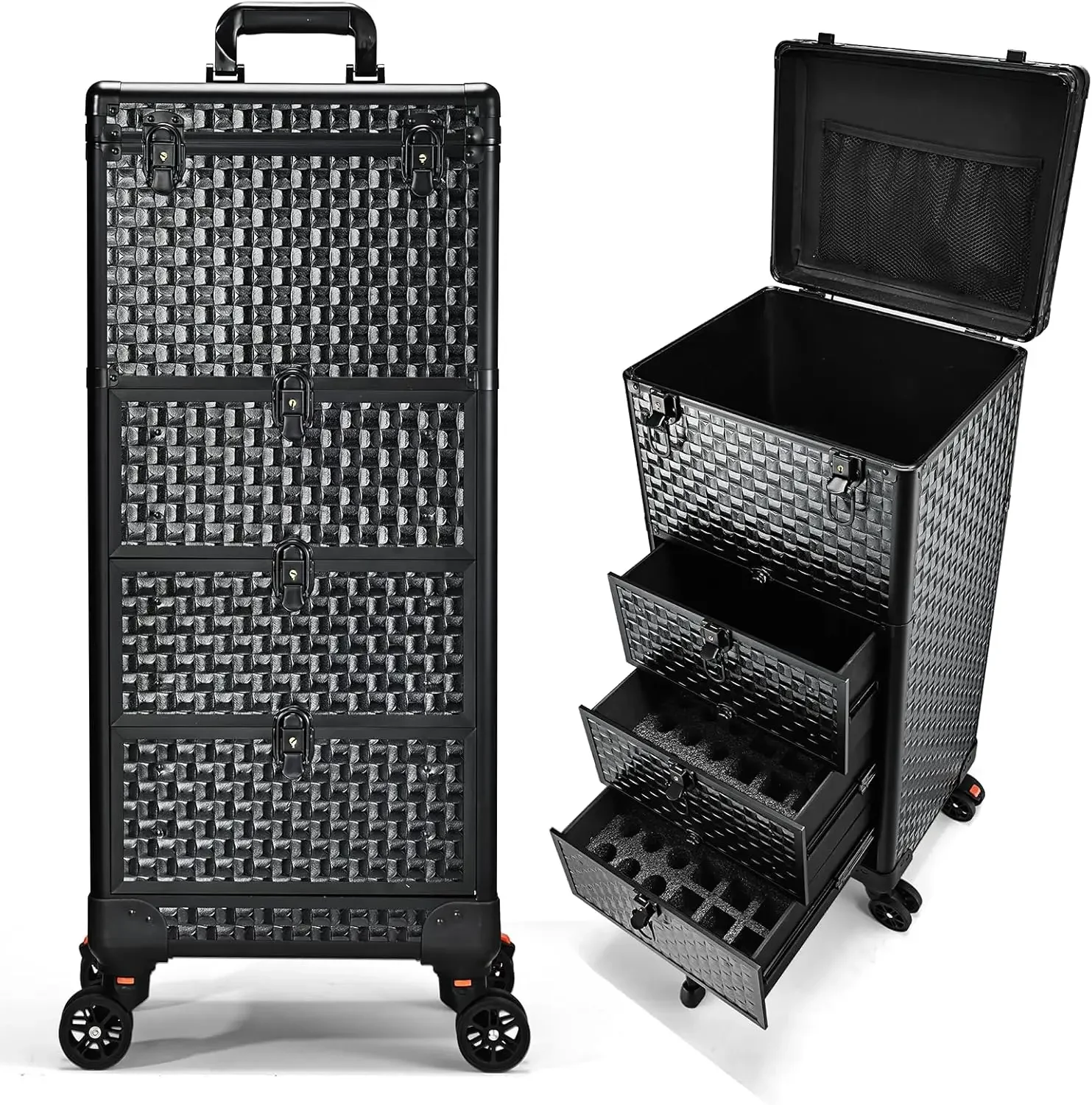 Cart with 3 Drawers, Professional Trolley Cart for Beauty Salon, Rolling Train Case Makeup Organizer Case for Nail Tech, F