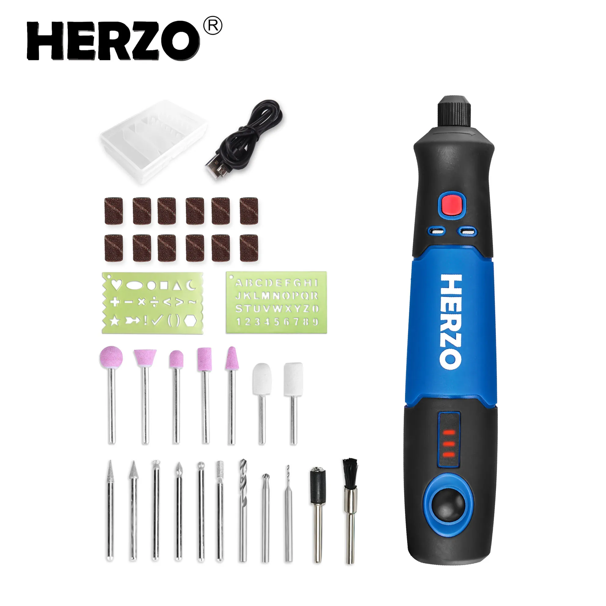 HERZO 3.7V Cordless Mini Drill Mini Rotary Tool Engraving Machine USB Li-ion Battery Engraver Pen for Grinding Polishing HMR37M