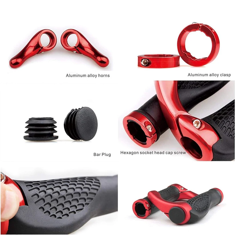 The Comfiest Ergonomic Bicycle Handlebar Rubber Grips with Anti-Slip Contoured Design and Aluminum Alloy Inner Ring Clamps