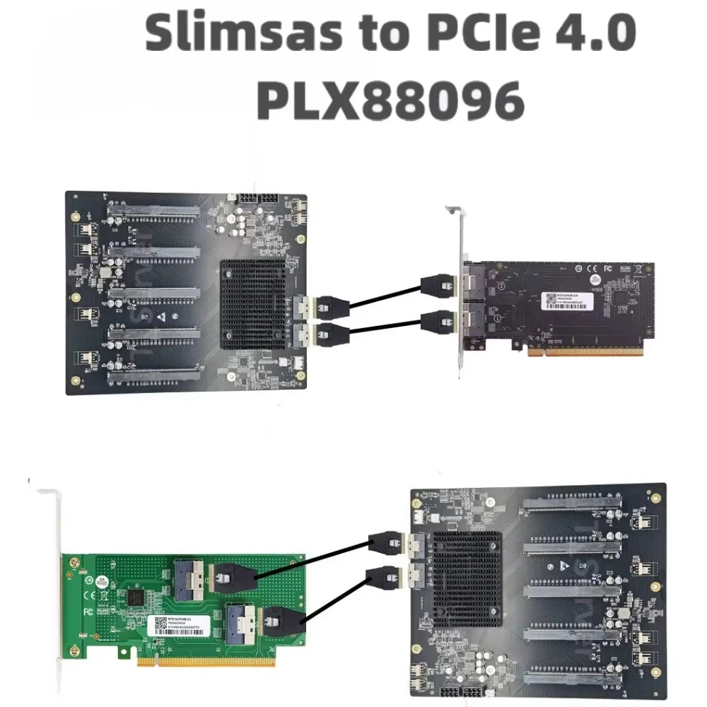 PLX88096 PCIe 4.0 4-Slot GPU Expansion Adapter Card 4x PCIe 4.0 X16 Switch Board SFF-8654 SlimSAS 8i External For U.2 SSD Server