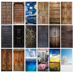 Vintage wood door stickers Imitation wood door stickers 3DPVC wallpaper art Mural bedroom living room decoration