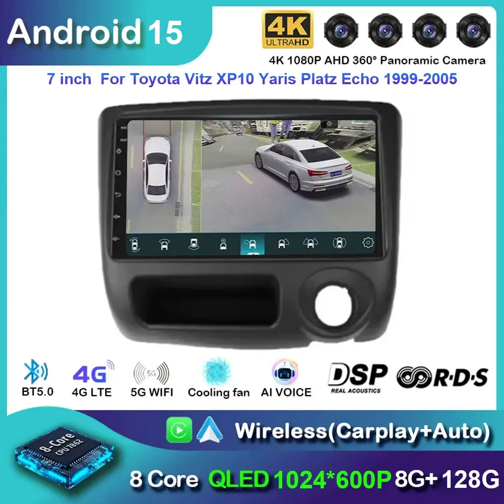 Android para Toyota Vitz XP10 Yaris Platz Echo 1999-2005 estéreo Carplay Autoradio navegación GPS Radio de coche Multimedia No 2din DVD