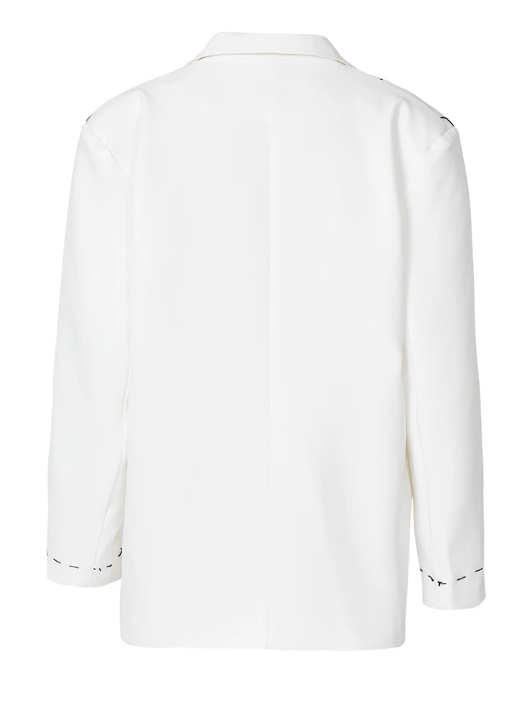 [EAM] Women White Topstitched Big Size Blazer New Lapel Long Sleeve Loose Fit Jacket Fashion Tide Spring Autumn 2024 2R689200