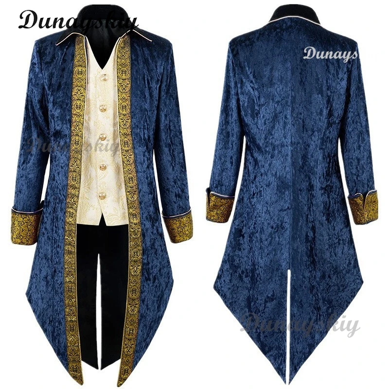 Men Steampunk Gothic Victorian Jacket Vintage Purple Velvet Tailcoat Medieval Frock Coat Uniform Renaissance Costume Homme XXXL