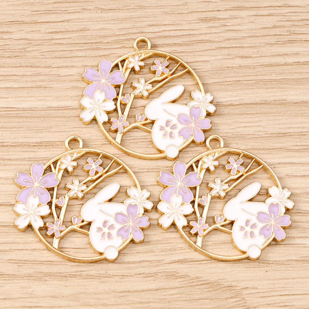Tusember 10 Stück niedliche Blumen-Kaninchen-Anhänger aus Legierung, Kawaii-Blumen-Kaninchen-Anhänger für DIY-Armbänder, Halsketten, Schmuckherstellung – Detail 10