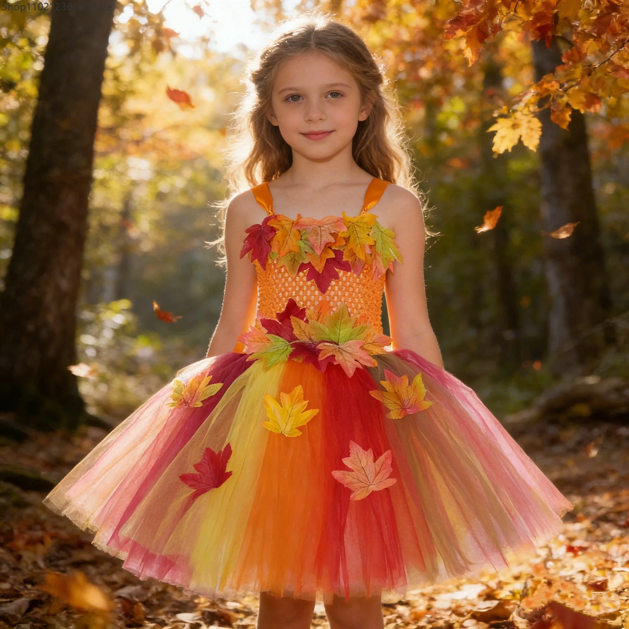

Autumn Maple Leaves Fairy Costumes For Chicas Forest Woodland Elf Princess Dresses With Wings Enfant Halloween Christmas Outfit