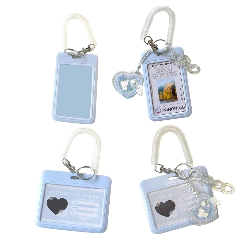 2024 New ID Credit Card Holder Cute ID Holder Blue Cute Badge Card Keychain Cases School Supplies for Students Teacher Teens